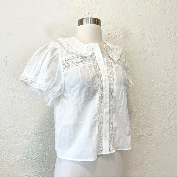 cupcakes & cashmere Top Blouse White Lace Trim Coquette Cottagecore XS Fairy - Picture 7 of 7